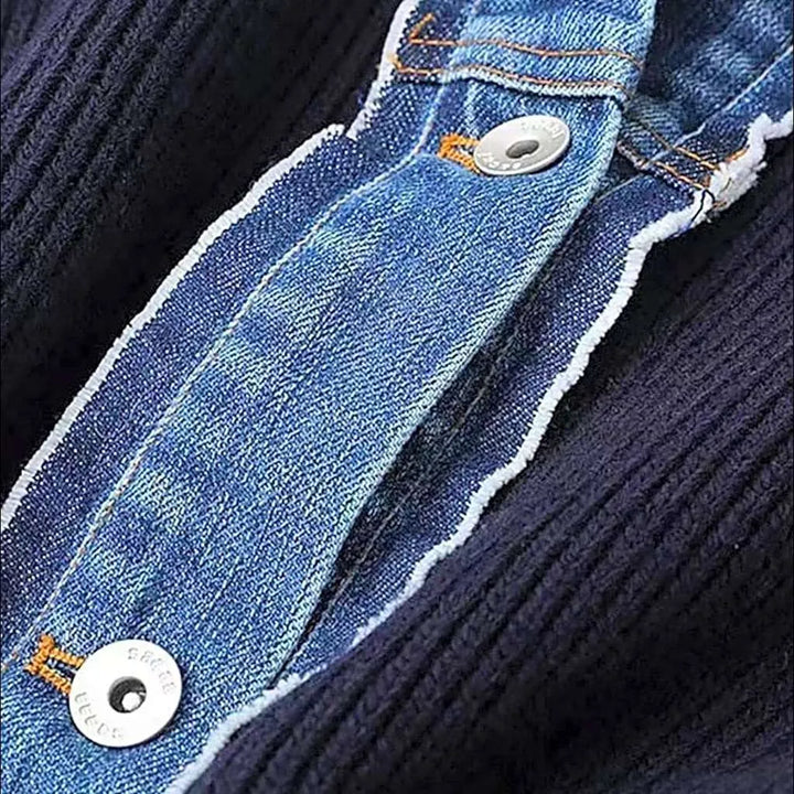 Mixed-fabrics oversized denim jacket
 for ladies