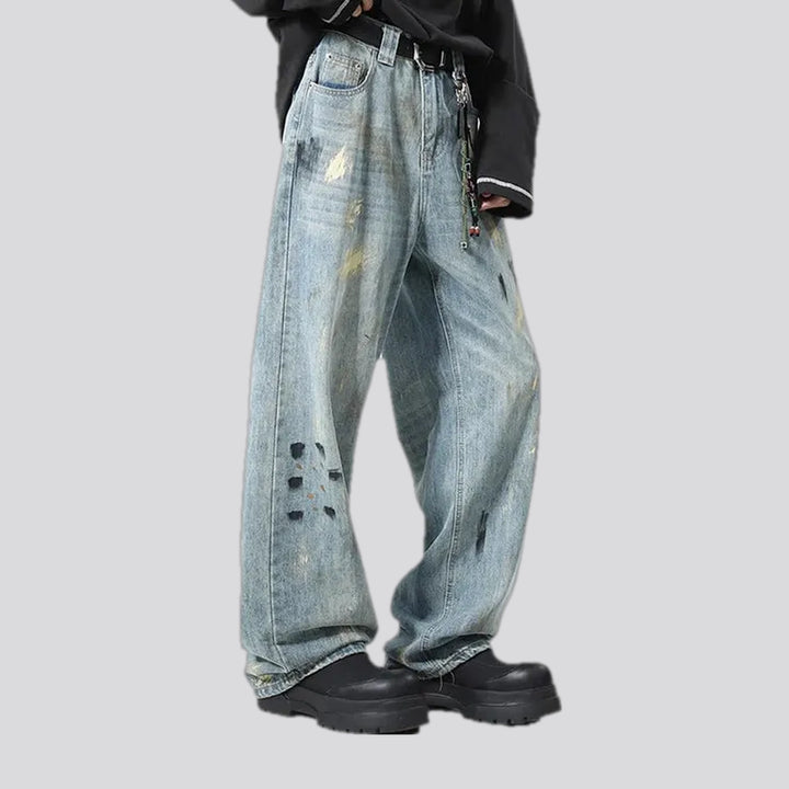 Medium rise painted street style men's jeans