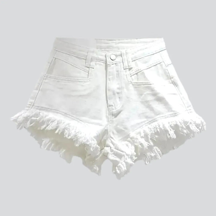 Distressed-hem jeans shorts for women
