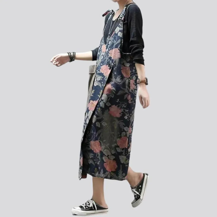 Fashion dark floral denim dress