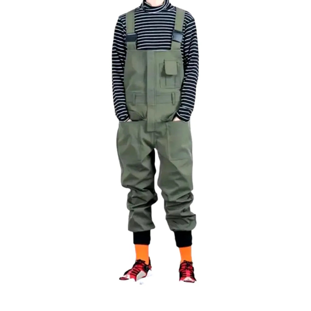 Men's Denim Bib Work Overall - Khaki